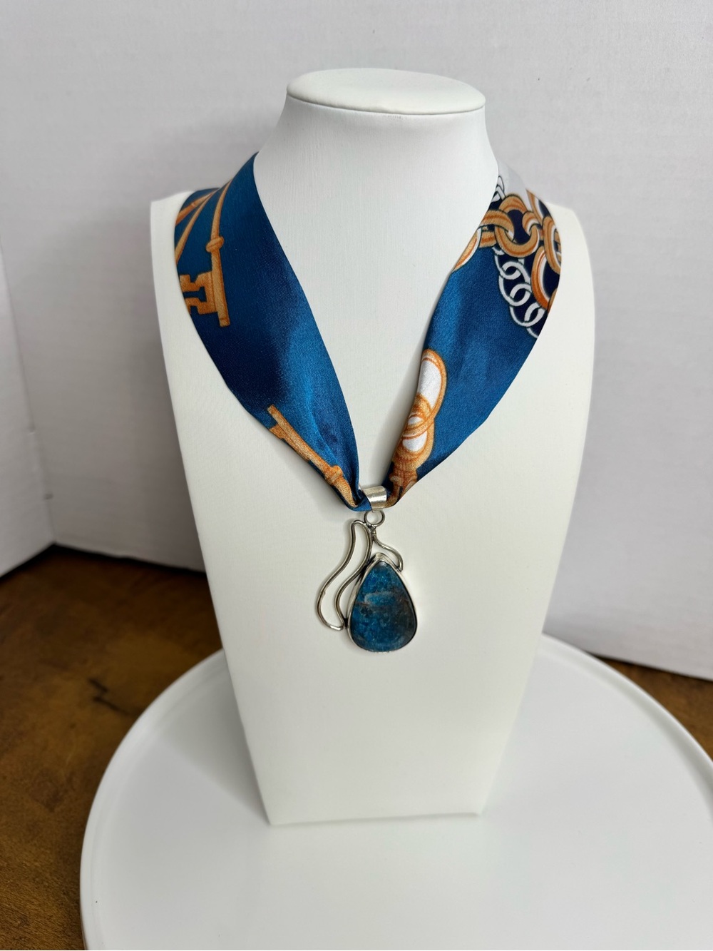 Blue Apatite Pendant with scarf Necklace
